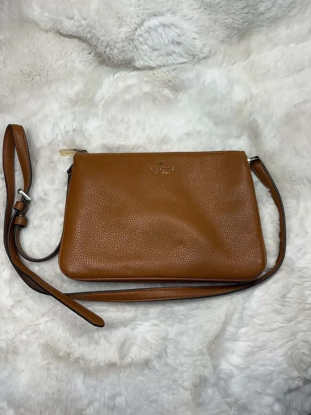 Kate Spade Triple Gusset Crossbody Bag in Warm Ginger Brown Leather
